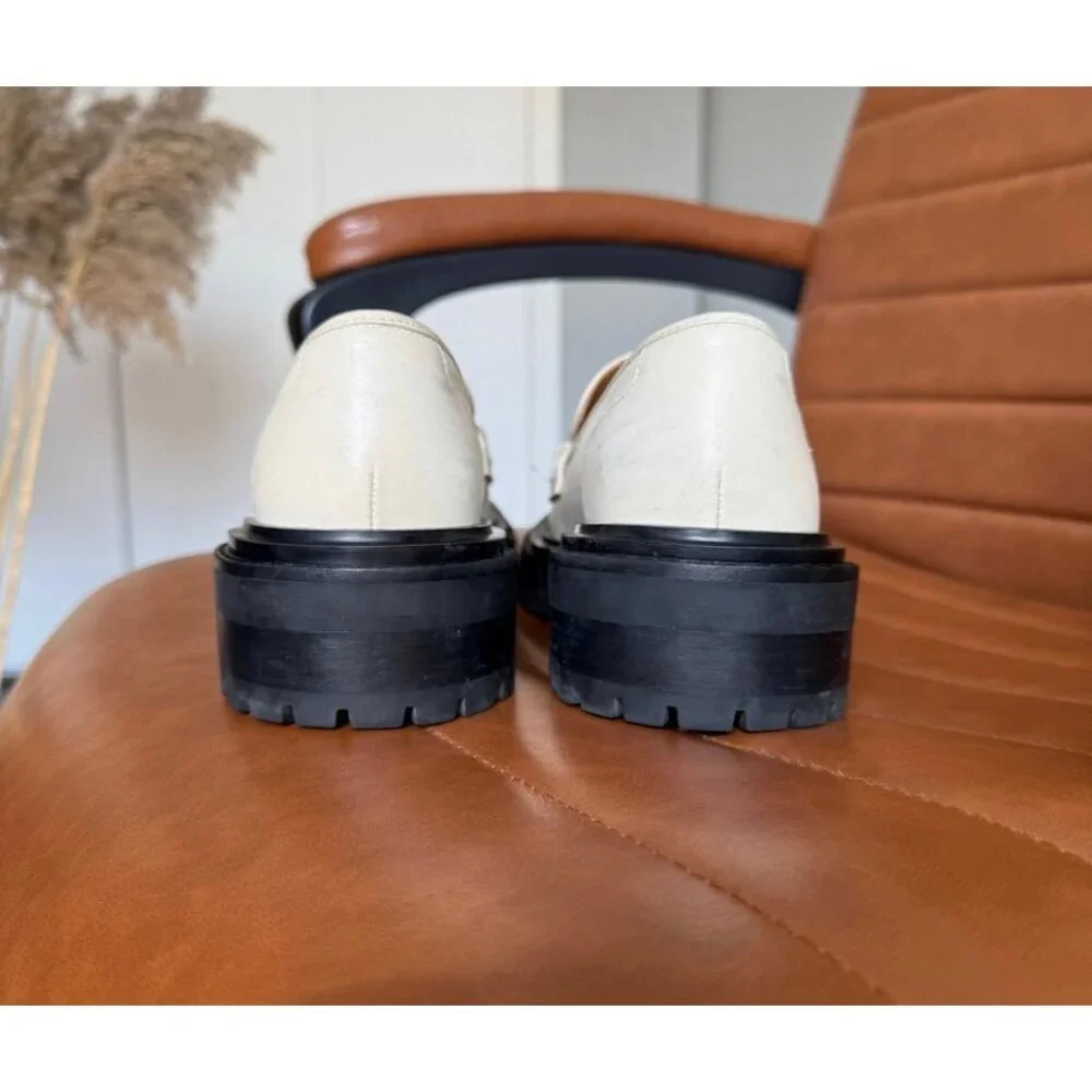Tory Burch Cream Ivory Jessa Leather Lug Sole Loafers